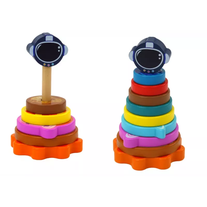 LEAN TOYS Puzzle de Encaixe Pirâmide de Madeira Planetas Espaço 10 Peças