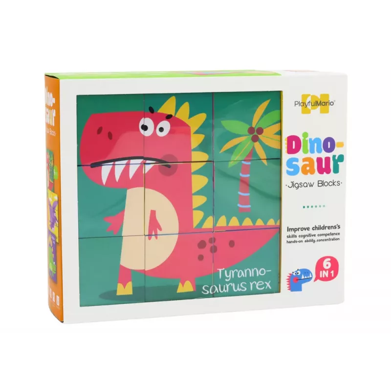 LEAN TOYS Puzzle Educativo 6em1 Cubo 6 Imagens Dinossauros 9 Elementos