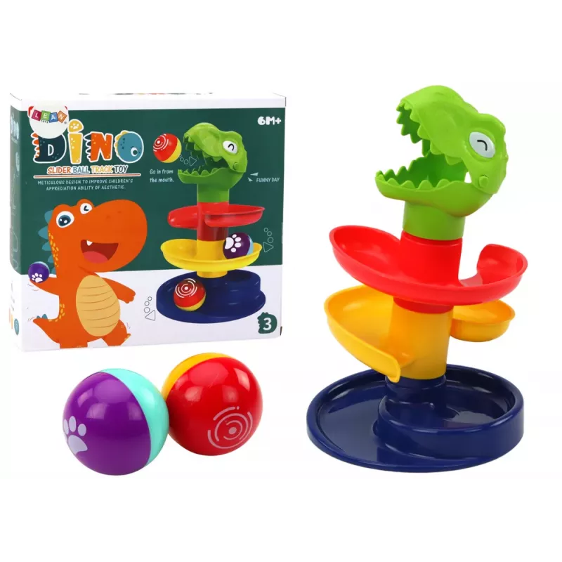 LEAN TOYS Escorrega Educativo para Bolas Encaixe Verde Dinossauro