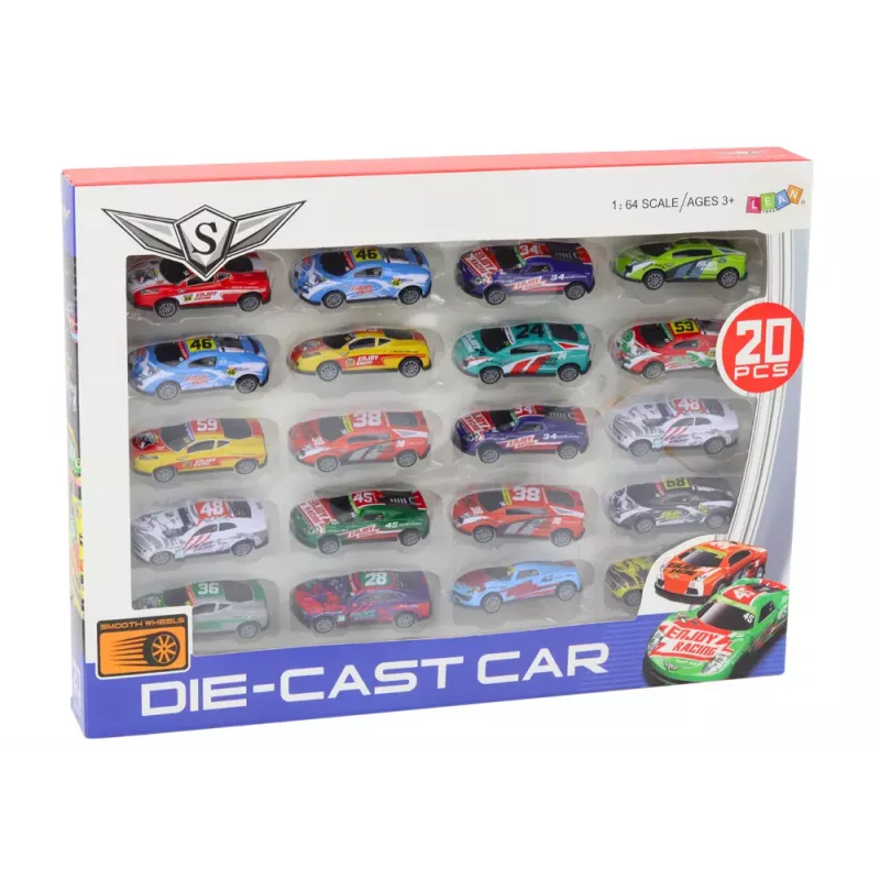 LEAN TOYS Conjunto de Carros de Brinquedo, Carros de Corrida Desportivos 1:64, 20 Unid.