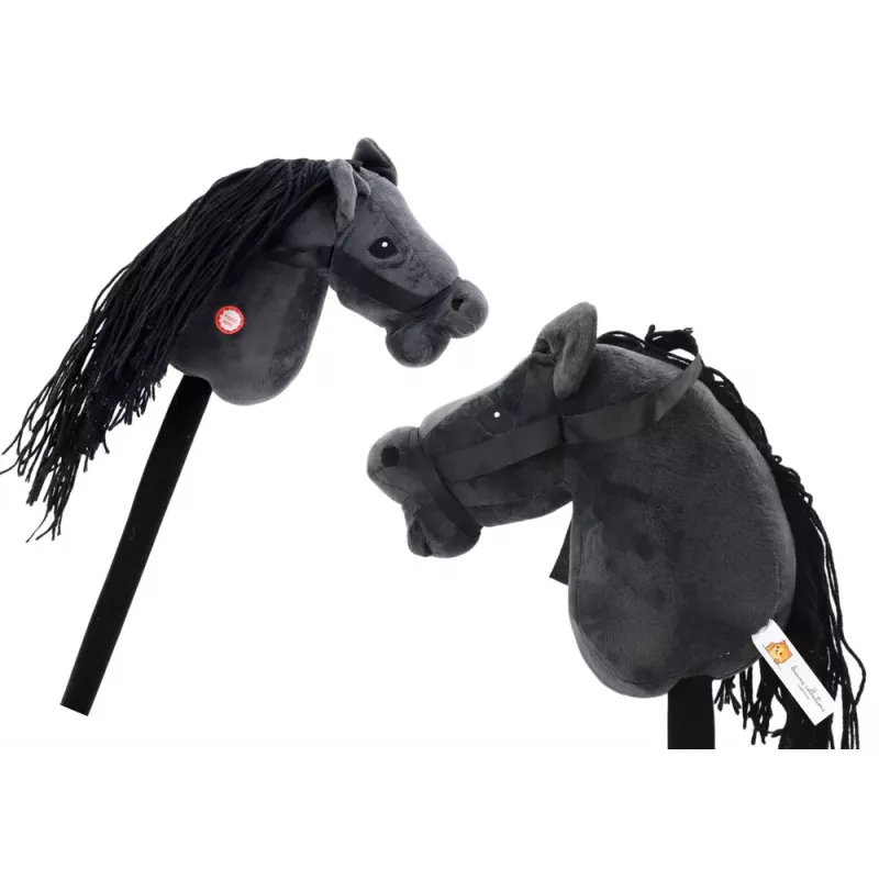 LEAN TOYS Cabeça de Cavalo de Peluche em Vara Cavalo de Pau Preto com Sons