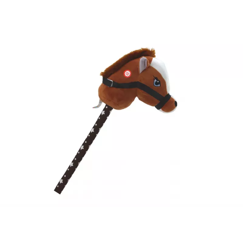 LEAN TOYS Cabeça de Cavalo de Peluche em Vara Cavalo de Pau Castanho Escuro pelo Curto Sons de Cavalo