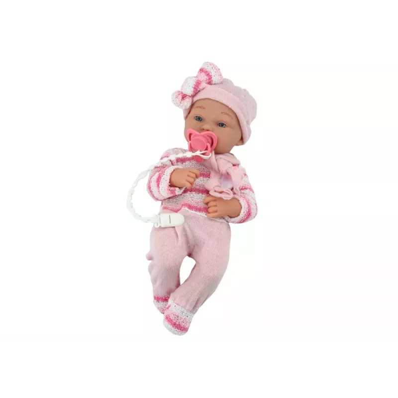 LEAN TOYS Boneca Bebé com Camisola às Riscas, Gorro, Cachecol e Acessórios, Rosa