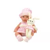 LEAN TOYS Boneca Bebé em Porta-Bebé Coelho com Fato Xadrez Rosa