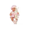 LEAN TOYS Boneca Bebé em Porta-Bebé Coelho com Fato Xadrez Rosa