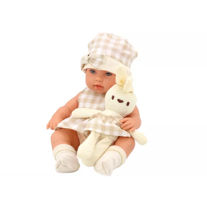 LEAN TOYS Boneca Bebé em Porta-Bebé com Fato de Coelho, Bege