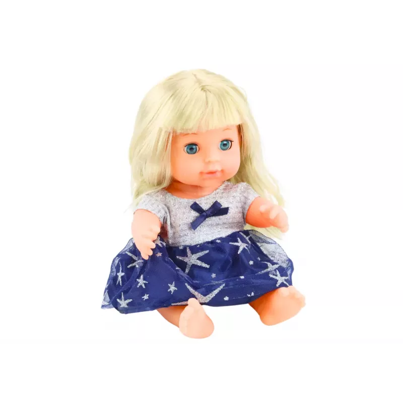 LEAN TOYS Boneca com Vestido Azul-Marinho com Função de Xixi, Biberão e Sons de Chocalho