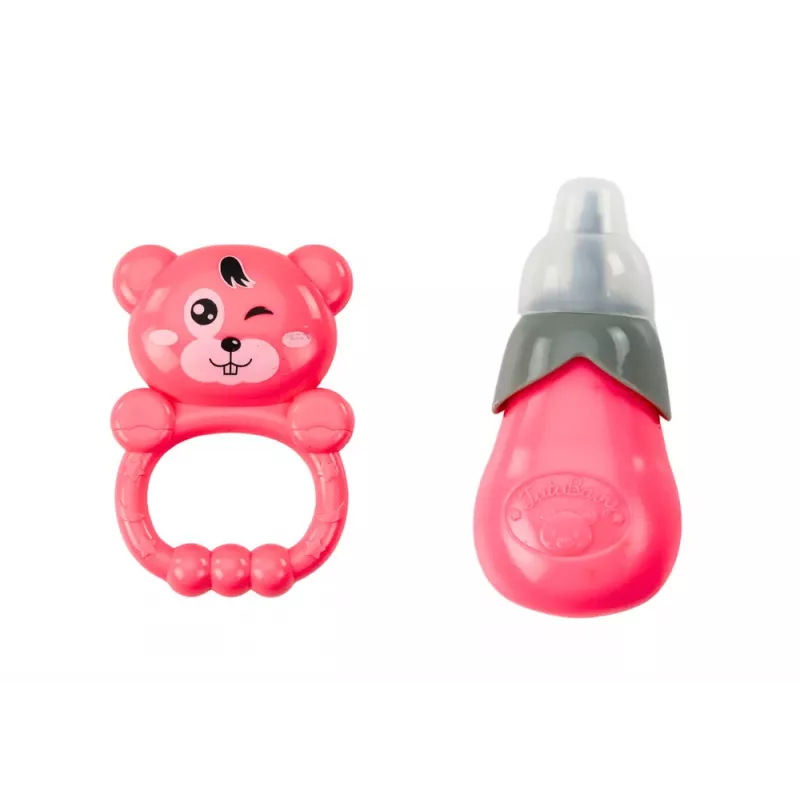 LEAN TOYS Boneca com Vestido Rosa-Claro com Função de Xixi, Biberão e Chocalho