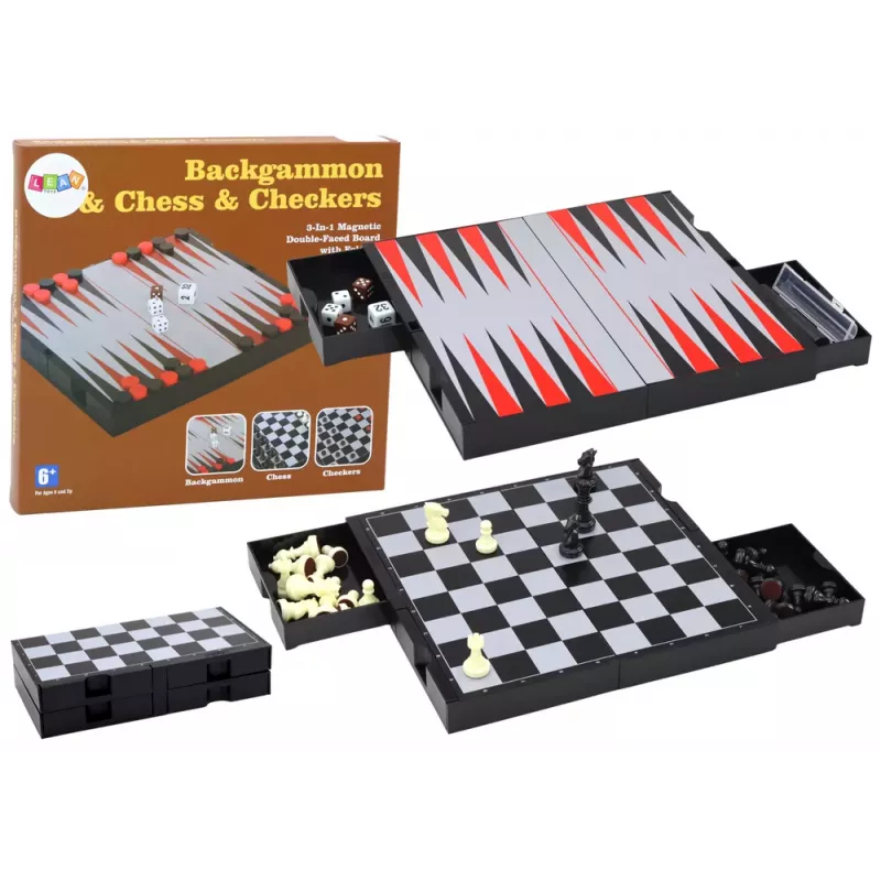 LEAN TOYS Conjunto de Jogos 3em1 Tabuleiro Magnético Xadrez Damas Gamão