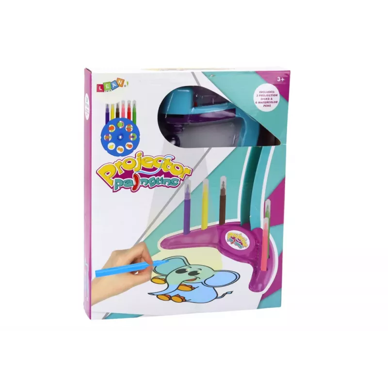 LEAN TOYS Projetor de Desenho com 3 Discos Intercambiáveis e Canetas, Roxo
