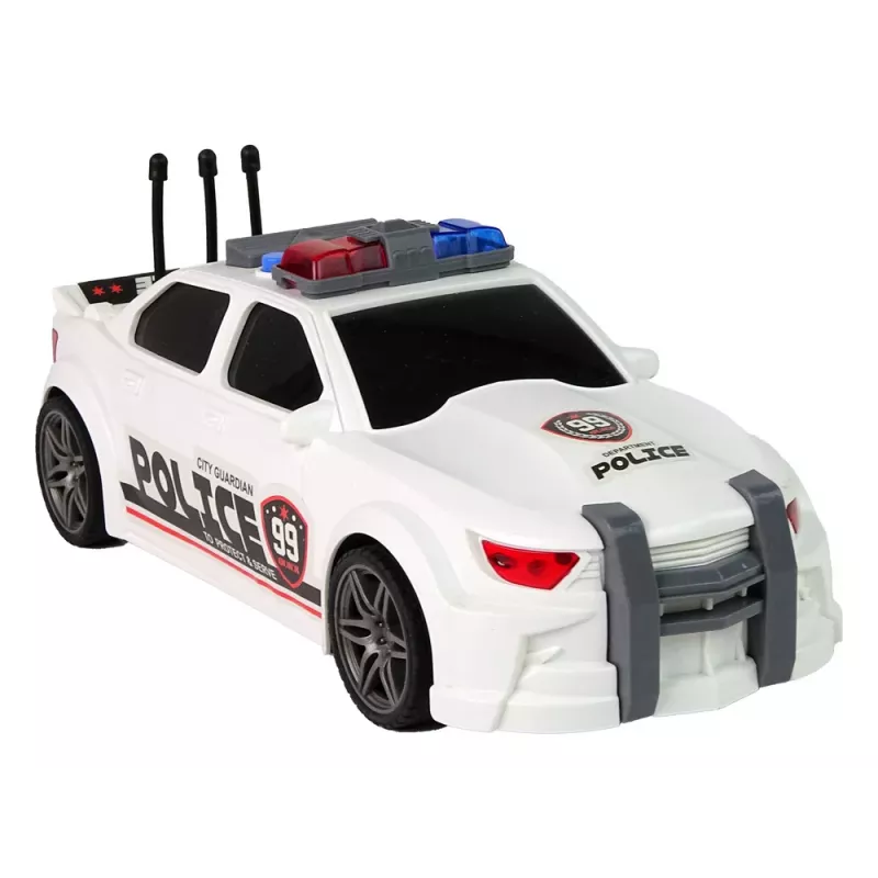LEAN TOYS Carro Desportivo com Abertura de Porta-Bagagens, Luzes de Polícia e Sons, Branco, 1:16