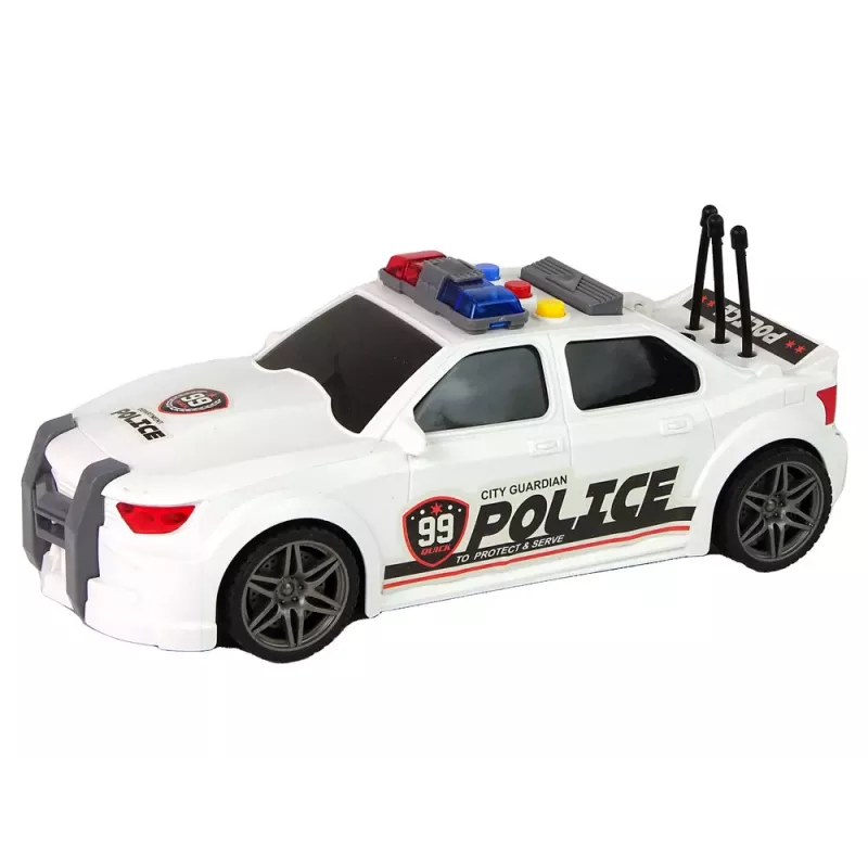 LEAN TOYS Carro Desportivo com Abertura de Porta-Bagagens, Luzes de Polícia e Sons, Branco, 1:16