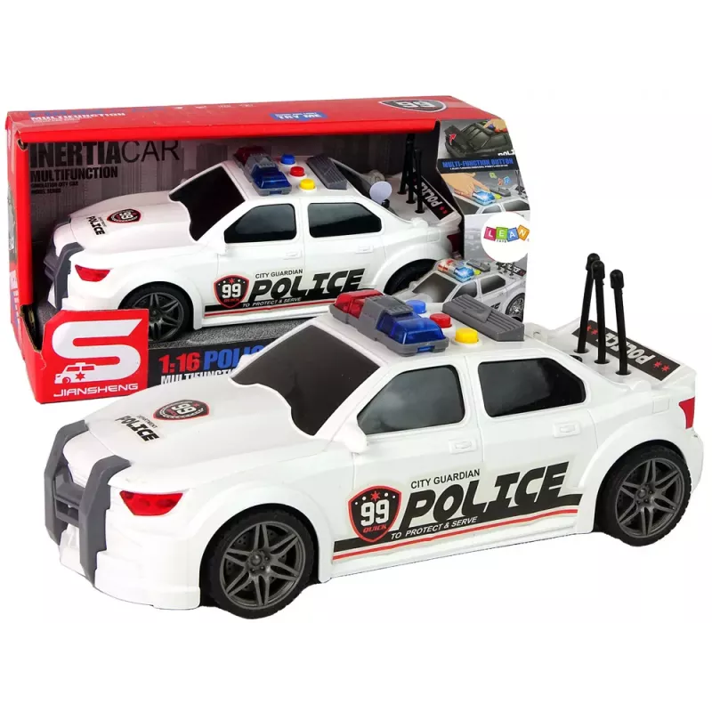 LEAN TOYS Carro Desportivo com Abertura de Porta-Bagagens, Luzes de Polícia e Sons, Branco, 1:16