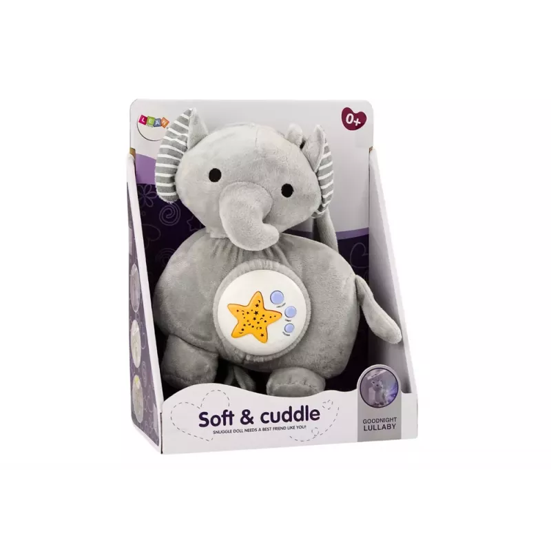 LEAN TOYS Elefante de Peluche Projetor Ajuda a Adormecer Cinzento Peluche Estrelas Melodias