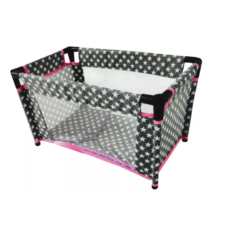LEAN TOYS Cama de Bonecas Alice com Estrelas, Bolsa, Cobertor, Almofada, Cinzento e Rosa