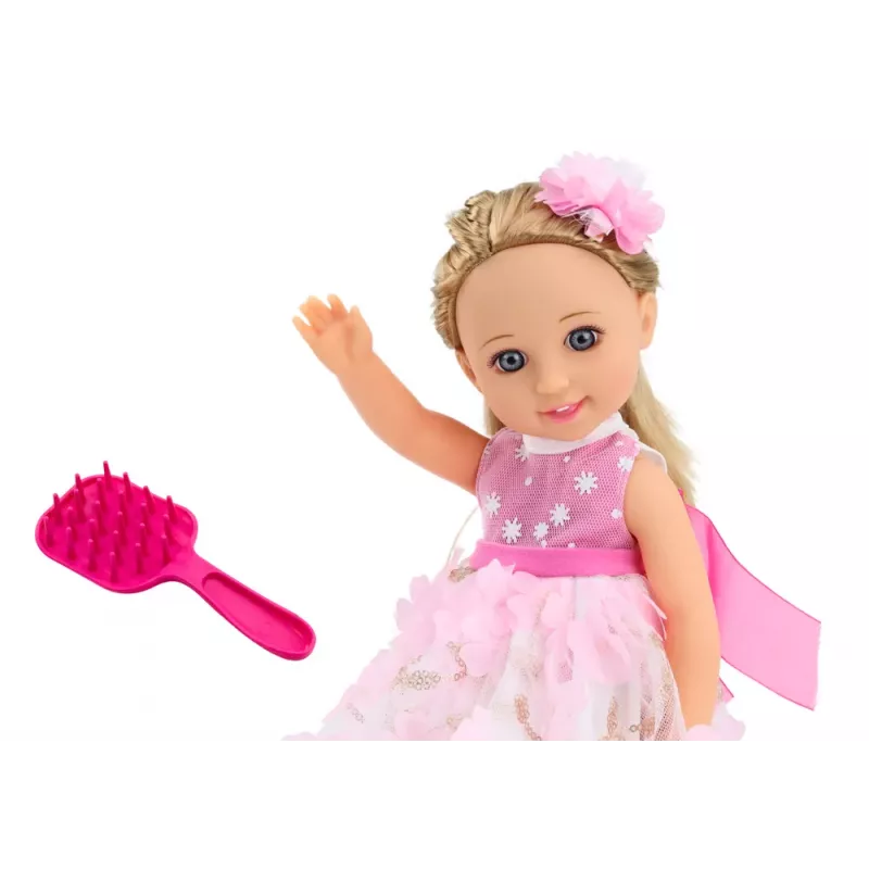 LEAN TOYS Boneca Vestido Rosa Cabelo Comprido Gancho de Cabelo Escova 38cm