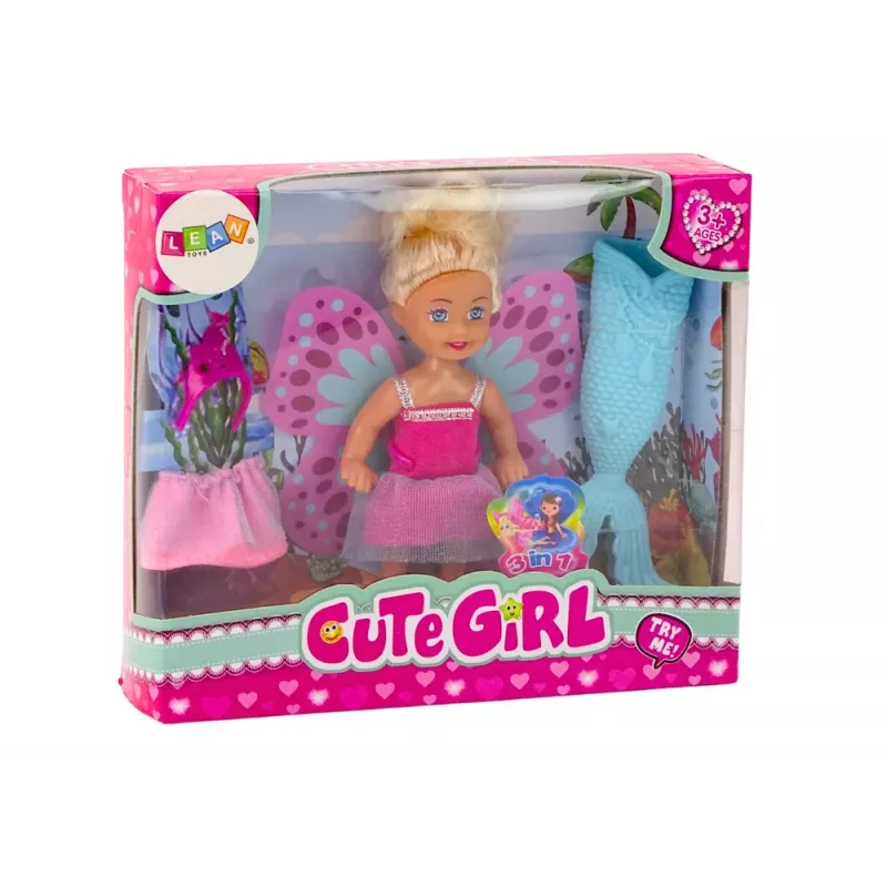 LEAN TOYS Boneca Mini 2em1 Sereia Fada Cauda Asas
