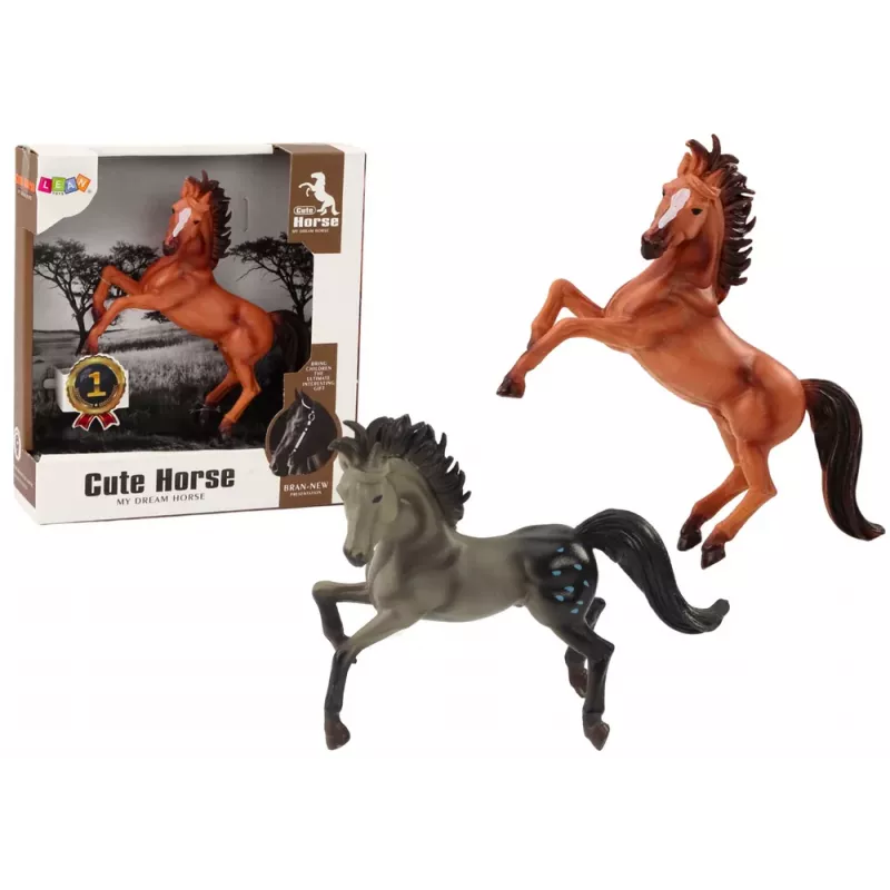 LEAN TOYS Figura Cavalo Castanho Cinzento em Pé Estábulo Quinta Cavalo Fofo
