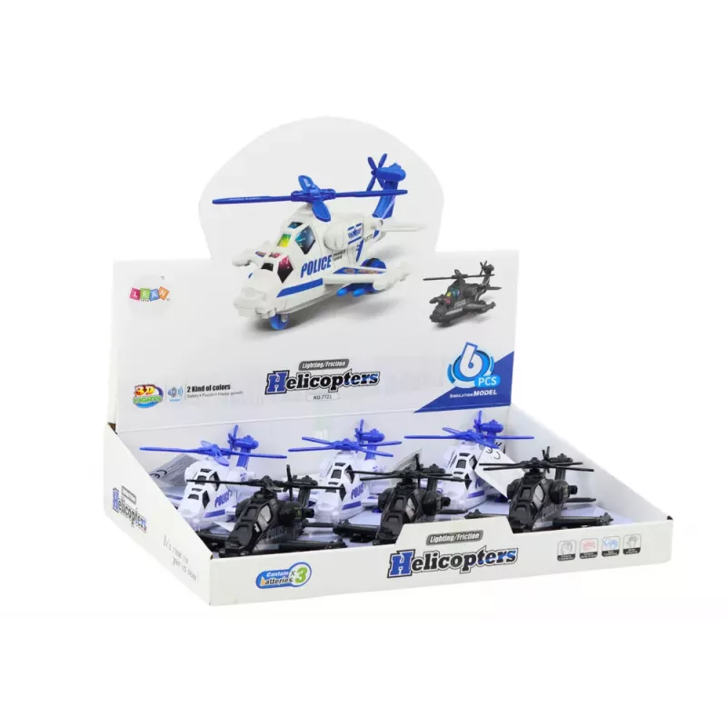 LEAN TOYS Helicóptero da Polícia Branco ou Preto Fricção Luz e Som