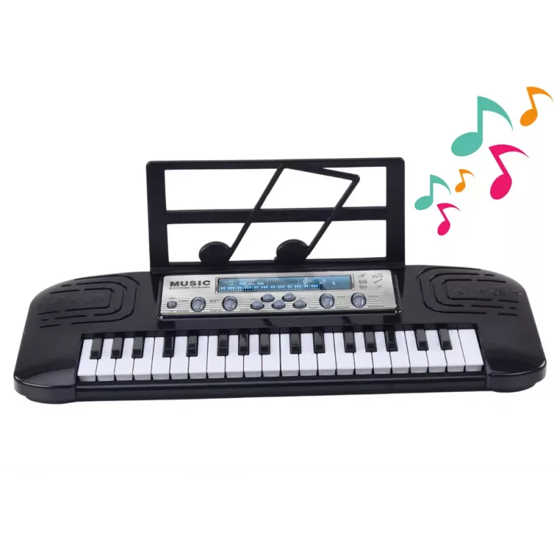 LEAN TOYS Piano Elétrico para Crianças com Suporte de Microfone, 37 Teclas, Melodias, Preto