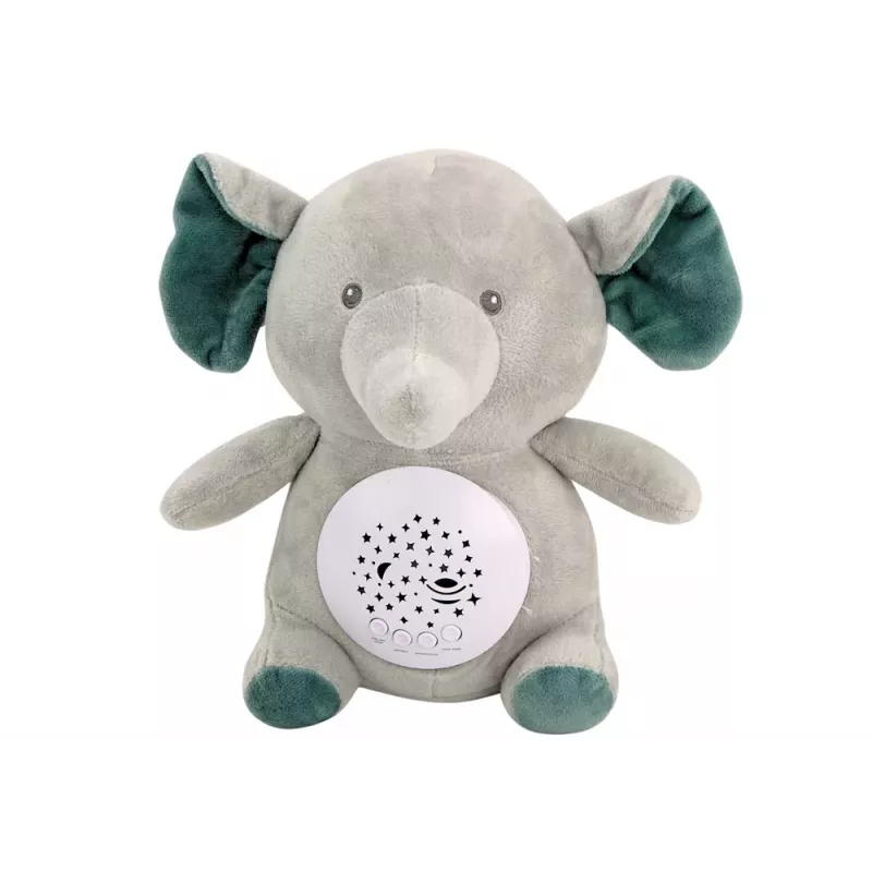 LEAN TOYS Urso de peluche Elefante Melodias de dormir Luz Projetor de estrelas Cinzento