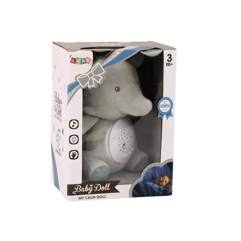 LEAN TOYS Urso de peluche Elefante Melodias de dormir Luz Projetor de estrelas Cinzento