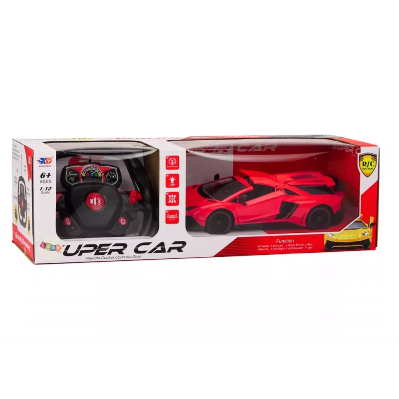 LEAN TOYS Carro desportivo telecomandado RC com portas de abrir Vermelho 1:12