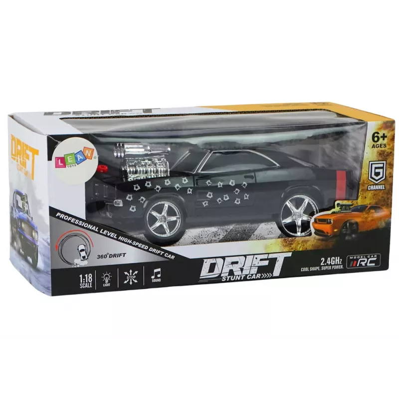 LEAN TOYS Veículo RC 1:18 Drift 360 Luzes Sons Preto