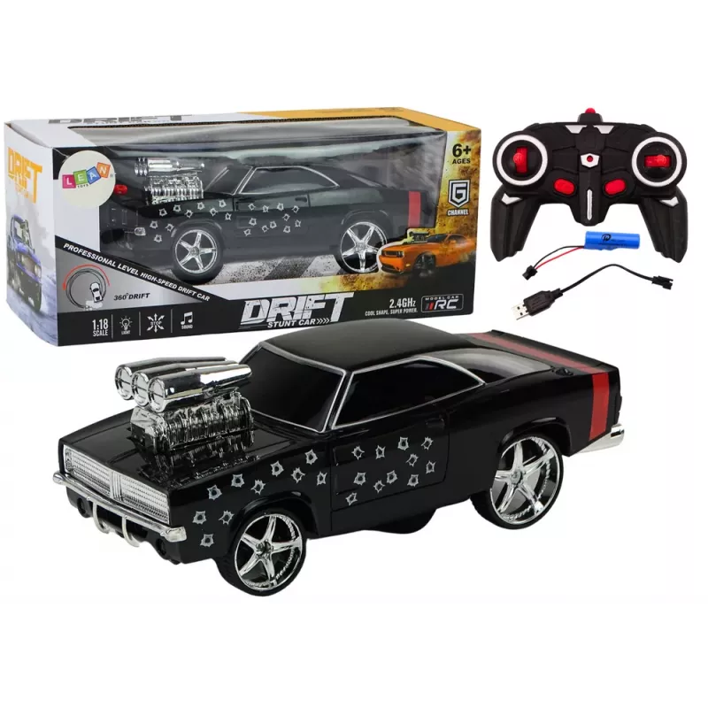 LEAN TOYS Veículo RC 1:18 Drift 360 Luzes Sons Preto