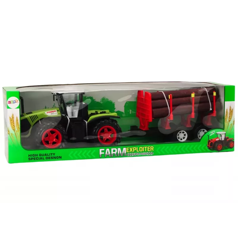 LEAN TOYS trator agrícola com atrelado de madeira e 9 árvores de Bali - Green Drive