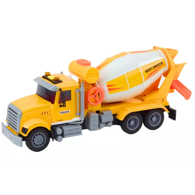 LEAN TOYS camião betoneira amarelo com tração por fricção, efeitos de luz e som