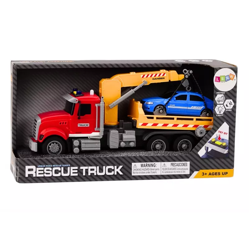 LEAN TOYS camião reboque com grua, luzes automáticas, sons, tração, vermelho