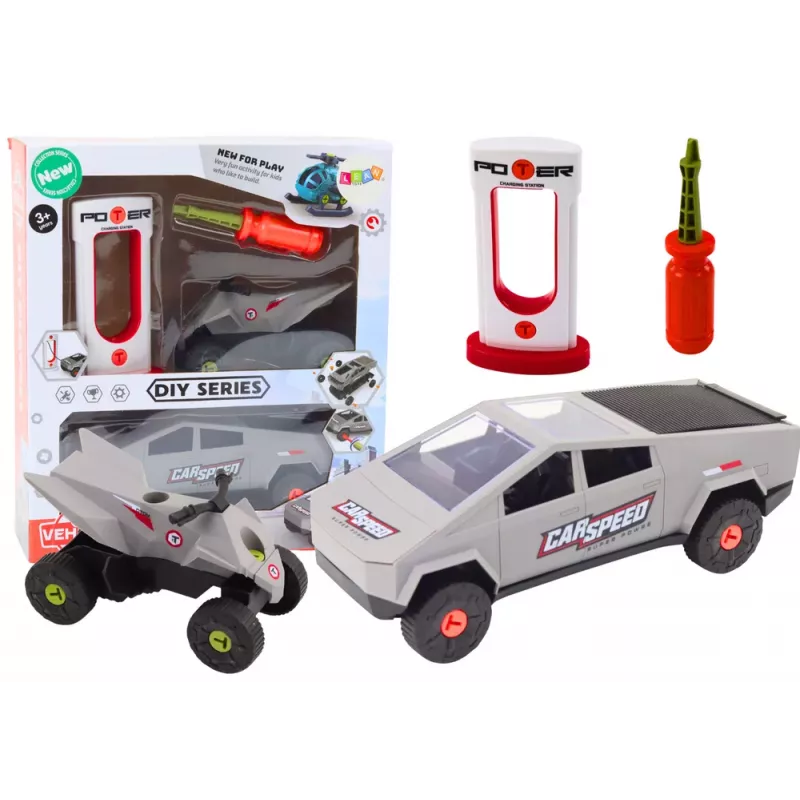 LEAN TOYS conjunto de carro moderno com quad para desmontar DIY cinzento