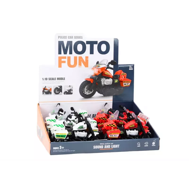 LEAN TOYS mota de polícia 1:10 luzes sons branco vermelho