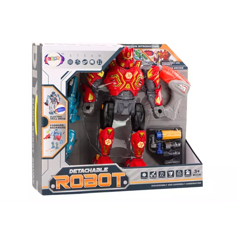 LEAN TOYS robô aparafusável com berbequim e chave de fendas, luz e som, vermelho