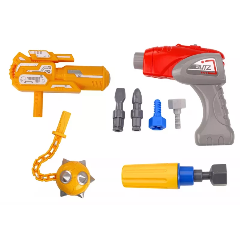 LEAN TOYS robô com arma giratória, berbequim, chave de fendas, luz e som, azul