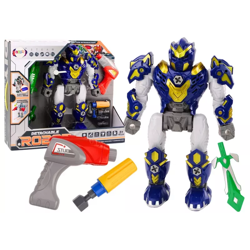 LEAN TOYS robô aparafusável com berbequim, chave de fendas, luz e som, azul-marinho
