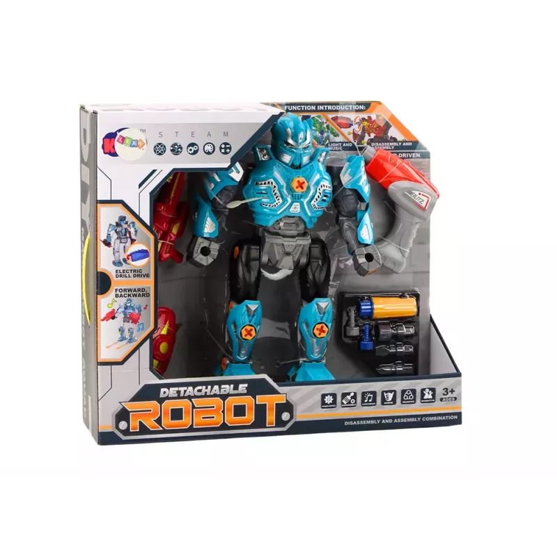 LEAN TOYS robô aparafusável com berbequim e chave de fendas, luz e som, turquesa