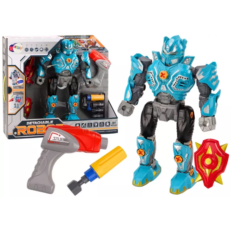 LEAN TOYS robô aparafusável com berbequim e chave de fendas, luz e som, turquesa