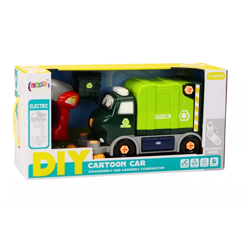 LEAN TOYS camião do lixo de desenhos animados giratório móvel DIY verde 358 peças conjunto de blocos de construção