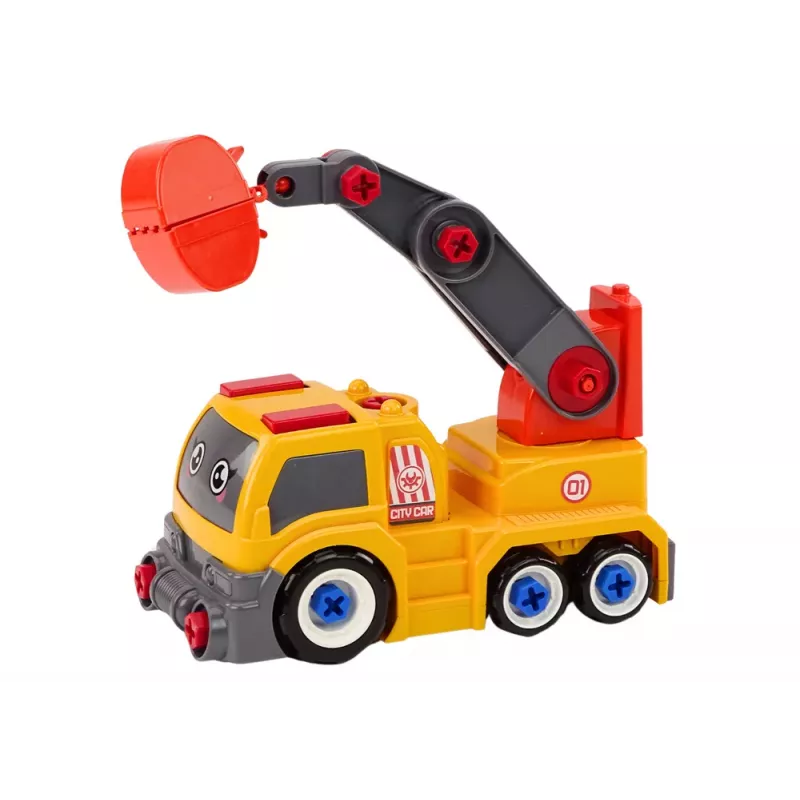 LEAN TOYS camião de desenhos animados com grua para desmontar DIY laranja