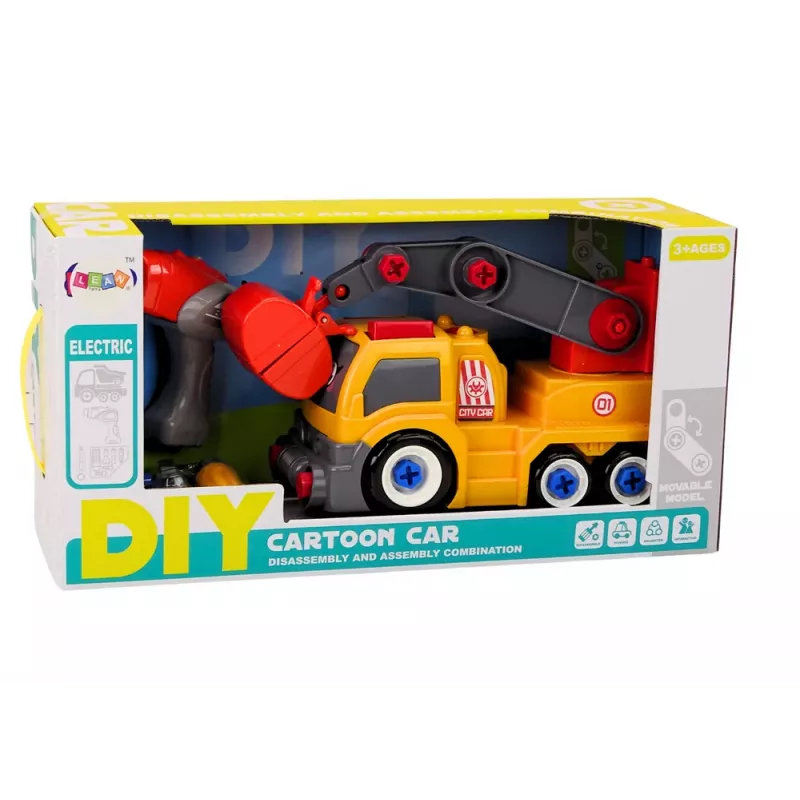 LEAN TOYS camião de desenhos animados com grua para desmontar DIY laranja