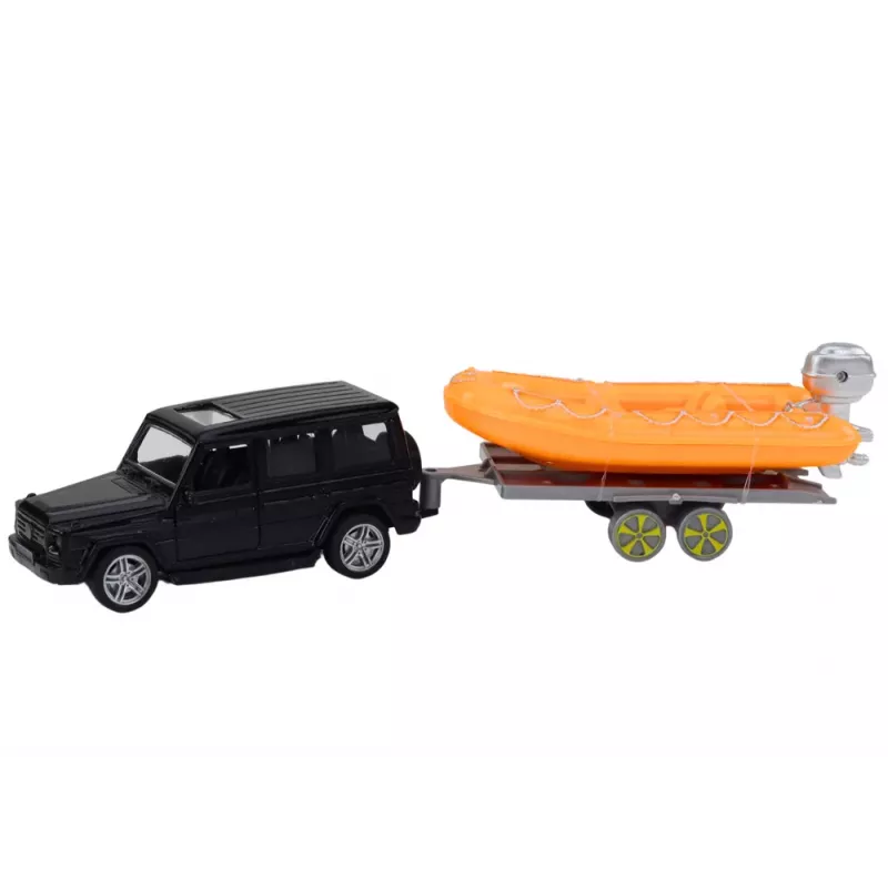 LEAN TOYS Carro Todo-o-Terreno Preto com Reboque Barco Laranja