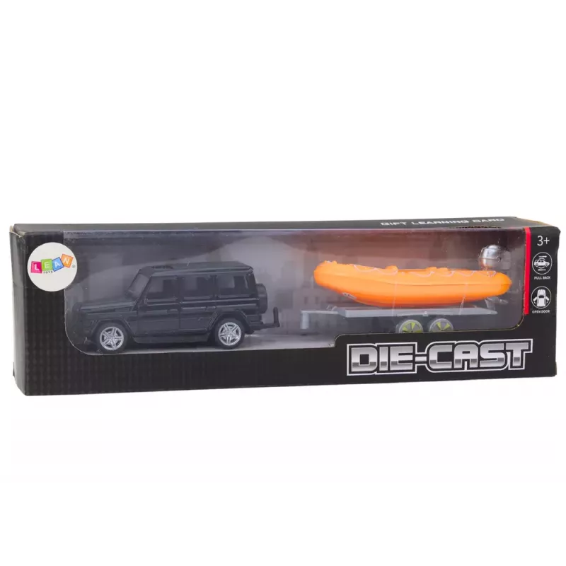 LEAN TOYS Carro Todo-o-Terreno Preto com Reboque Barco Laranja