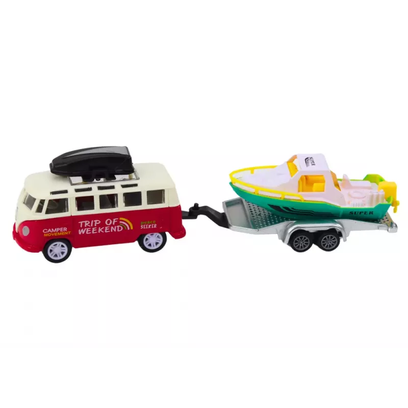 LEAN TOYS Carro Todo-o-Terreno com Barco ou Helicóptero, Acionamento Metal, Escala 1:32, Puxar para Trás, Metal Fundido, Várias Cores