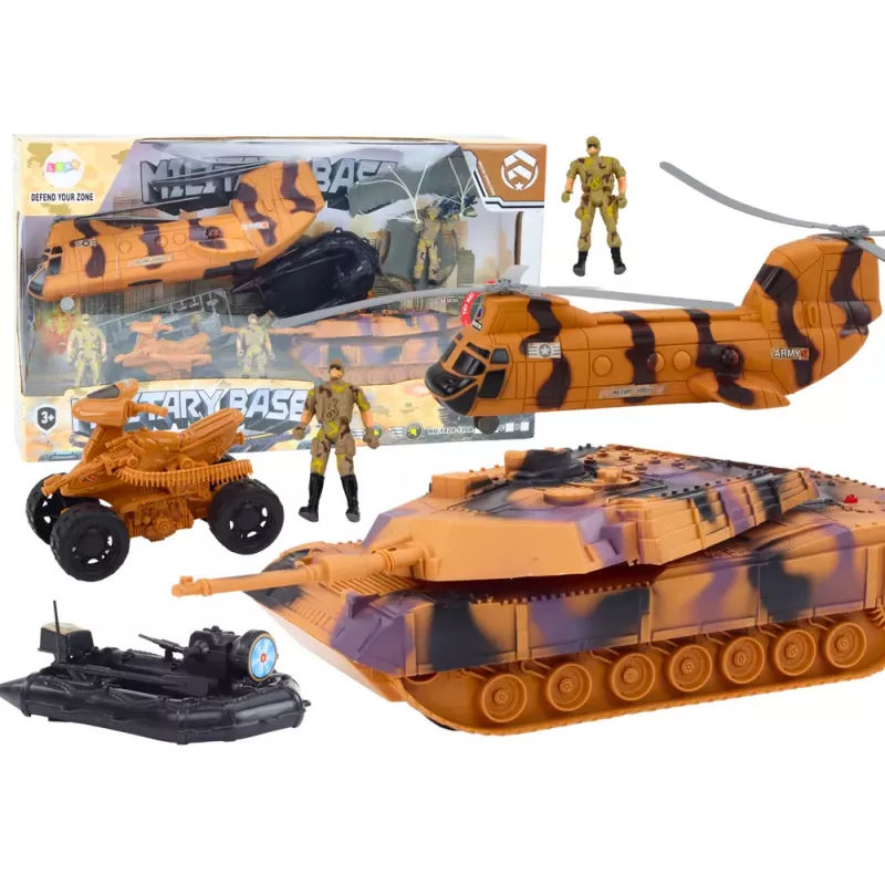 LEAN TOYS Conjunto Militar com Tanque, Helicóptero, Paraquedista e Sons
