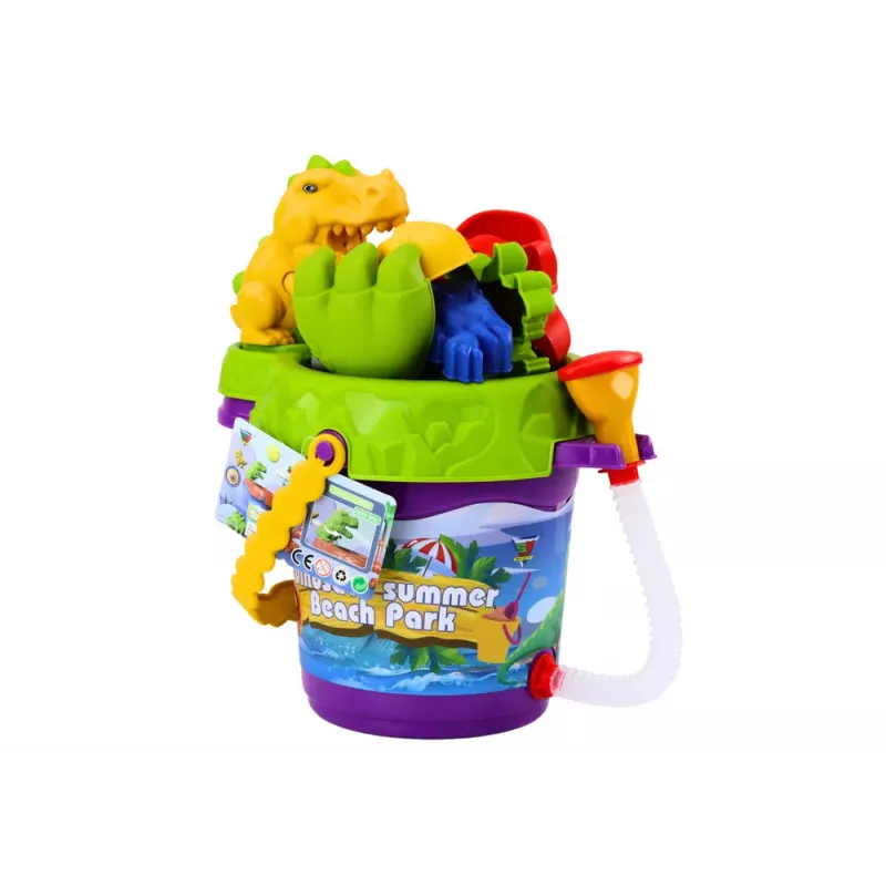 LEAN TOYS Conjunto de balde de areia com regador de duche e moldes dinossauros