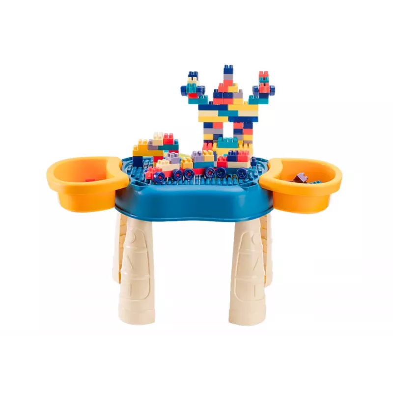 LEAN TOYS Mesa multifunções 4 em 1 blocos de construção pesca pintura azul