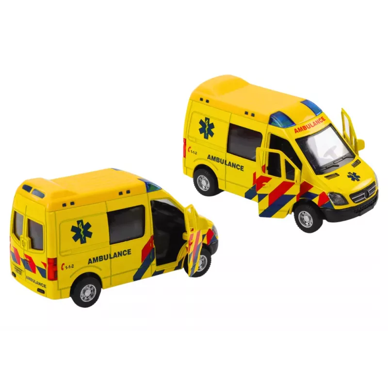 LEAN TOYS Ambulância 1:32 portas de abrir luzes sons propulsão amarelo