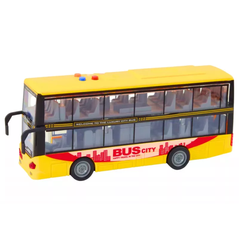 LEAN TOYS Autocarro de dois andares 1:16 luzes sons propulsão por fricção amarelo